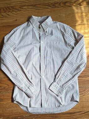 Old Navy White Button-Down Shirt with Red and Brown Plaid
